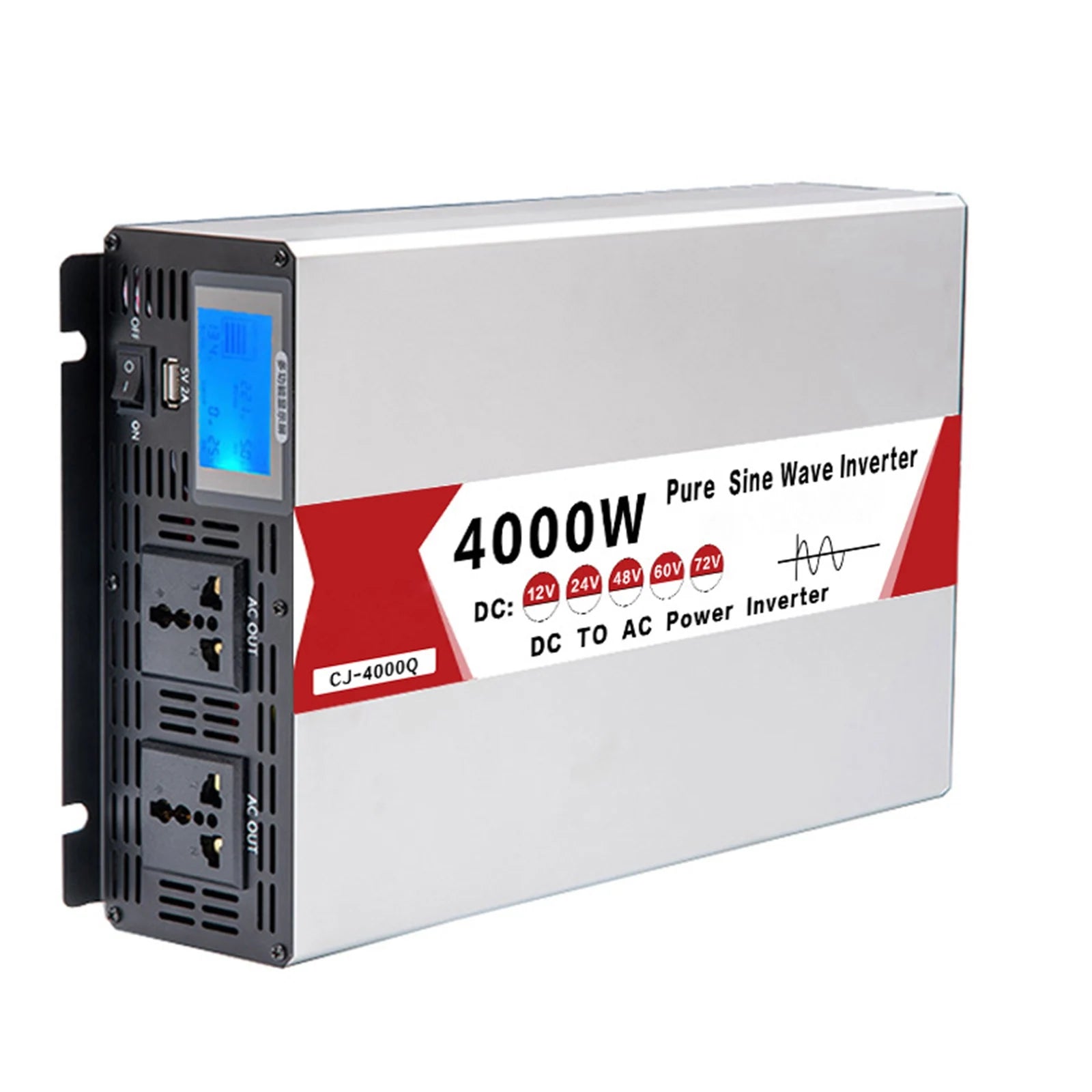 Pure sine wave inverter for DC-to-AC conversion with 4000W max power and 60V output.