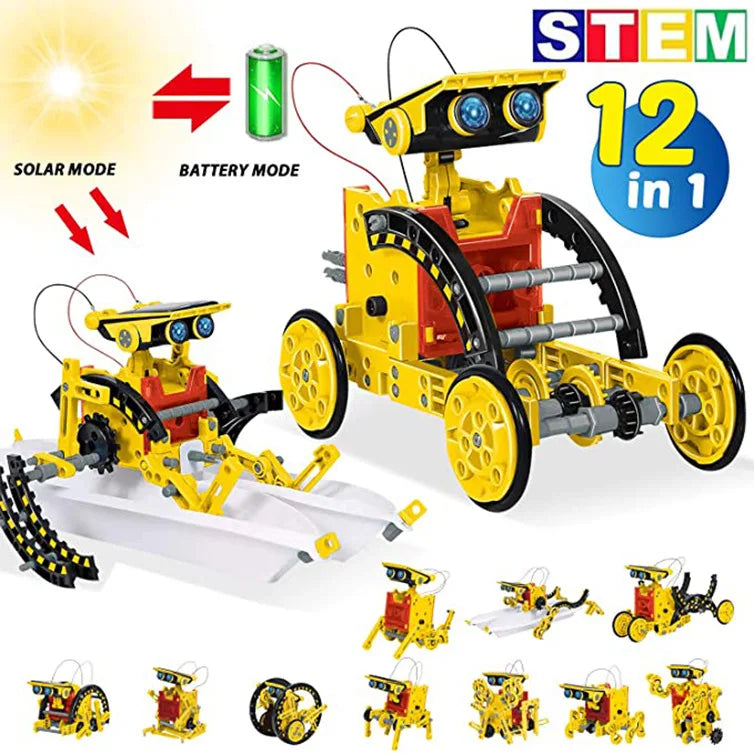 12 in 1 Science Experiment Solar Robot Toy, Robot for Kids: Teaches Mechanics and Engineering with Solar Power.