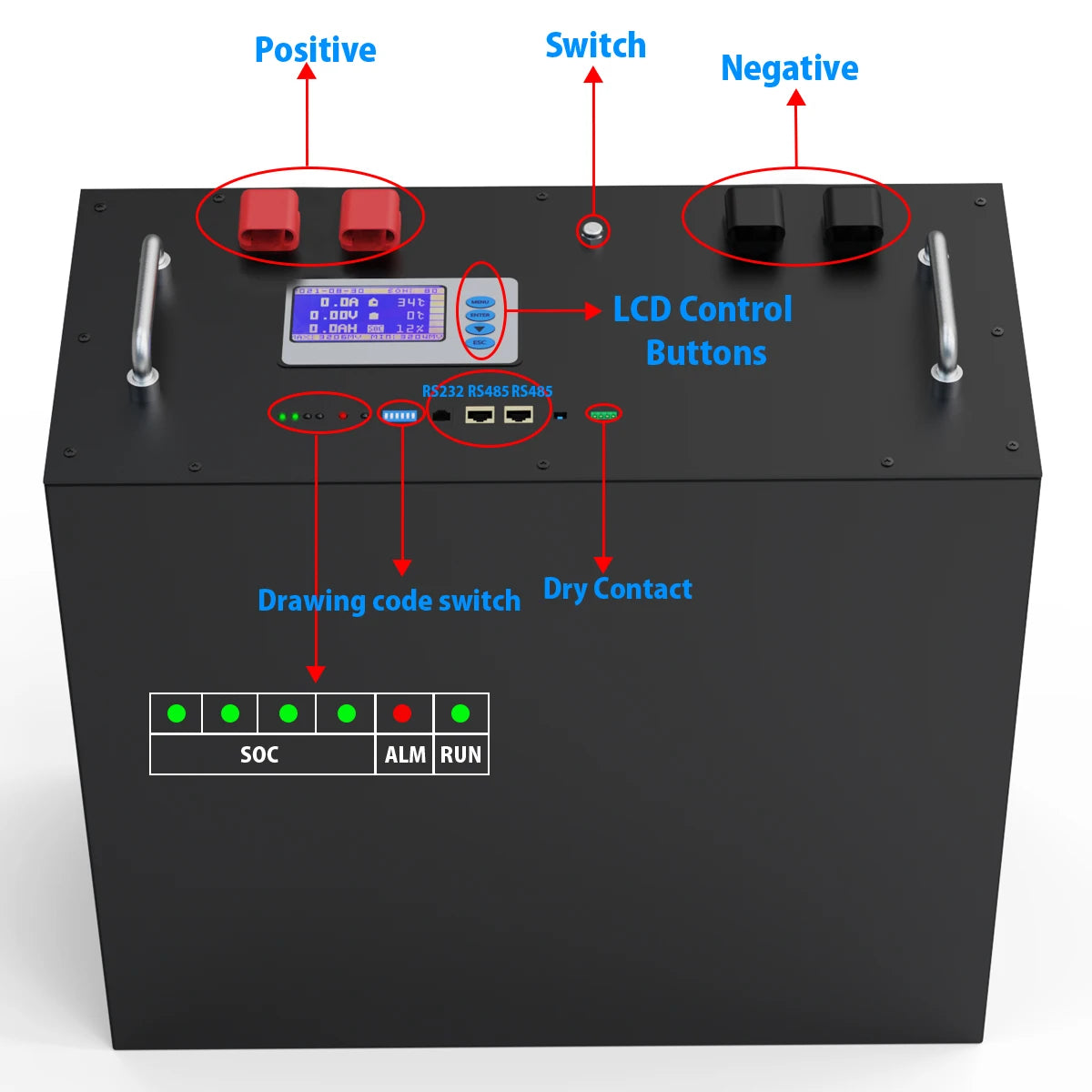 48V 230Ah 200Ah LiFePO4 Battery, Supports up to 32 parallel connections with intelligent monitoring, tracking cell temperatures and voltages.