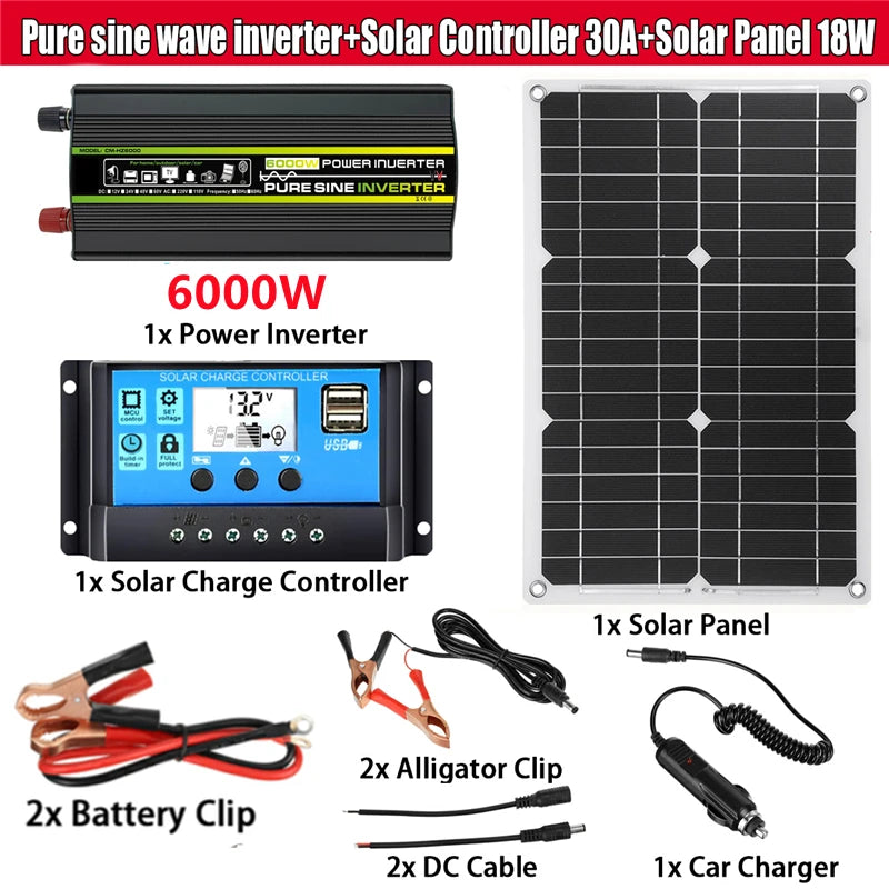 4000W/6000W/8000W Solar Panel, Solar Panel System: High-power panels with inverter and charge controller for off-grid power generation.