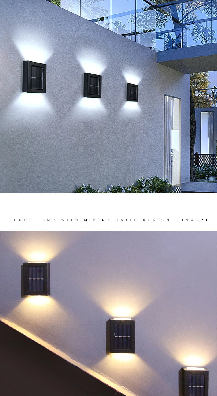 LED Solar Wall Light, Waterproof solar-powered wall light with adjustable color and long-lasting battery life.