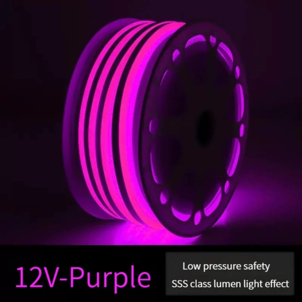 Flexible Tira Led Neon Flex Led Strip Light, Low-pressure LED lighting with 12V output for safe and bright purple illumination.
