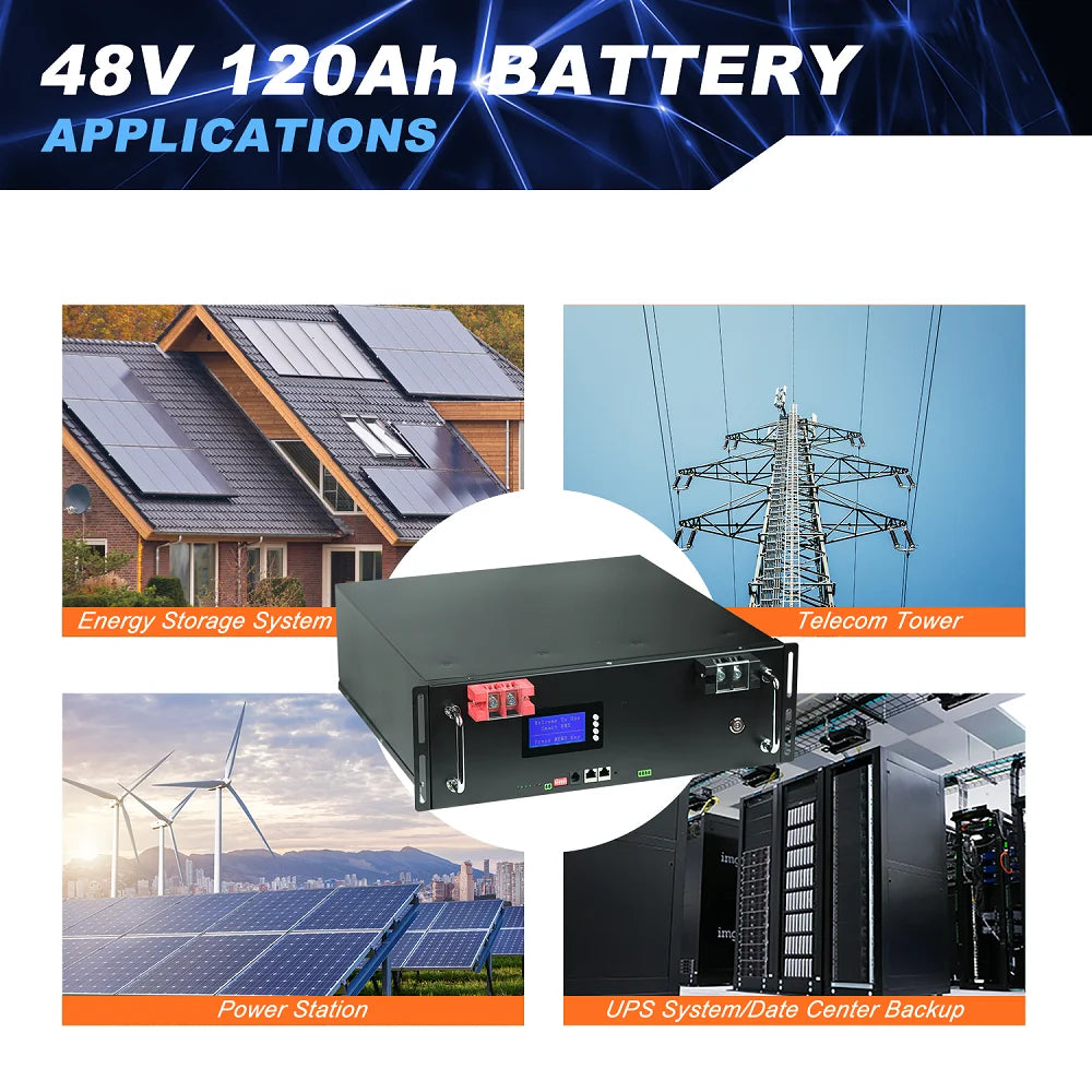 New 48V 120Ah 100Ah 200Ah LiFePo4 Battery, Reliable power backup for energy storage, telecom, power stations, UPS, and data centers.