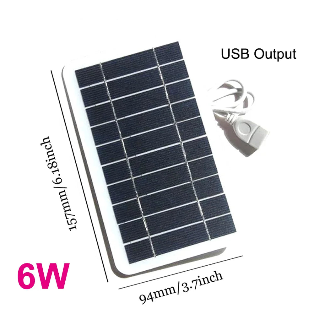 5V Solar Panel, Waterproof solar panel for camping and portable charging with USB port and backup recharge feature.