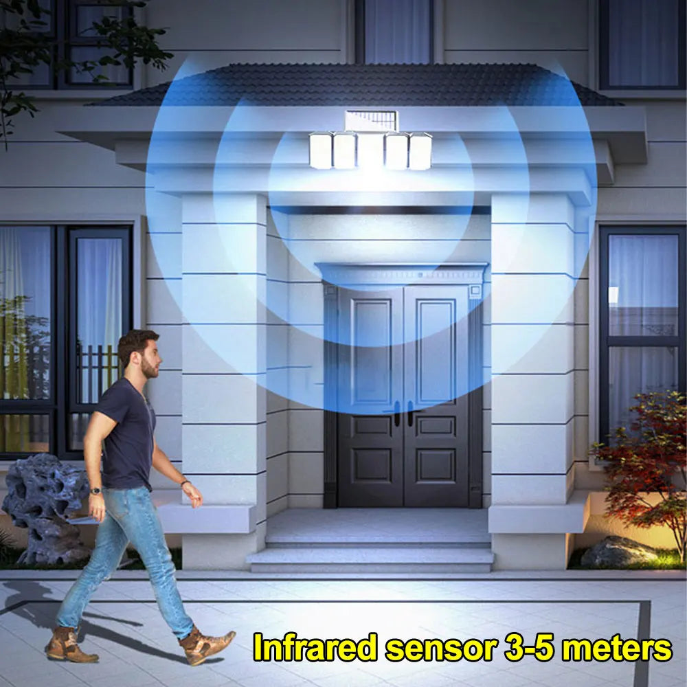 5 Heads 300 LED Solar Light, Moonlight mode: automatically turns on/off within 20-25 seconds when motion is detected or absent.