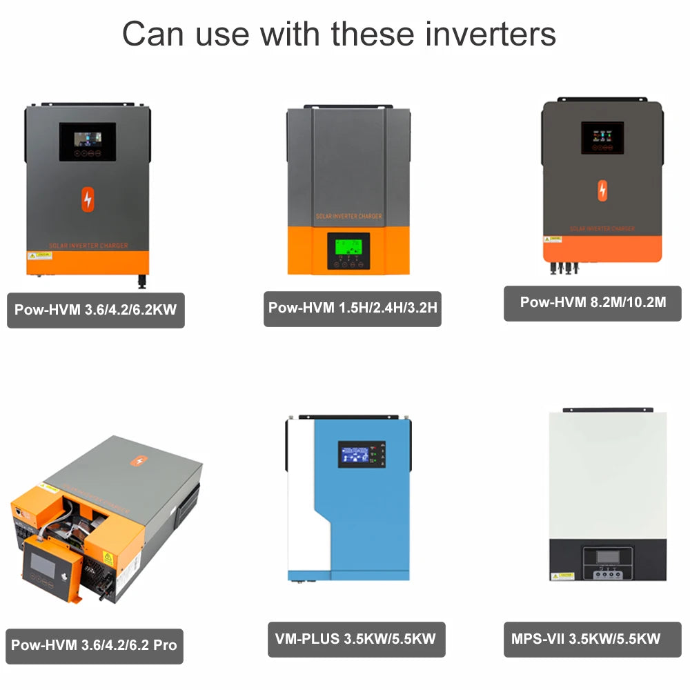 Compatible with off-grid hybrid solar power inverters from Pow-HVM, 3088 S, and Pro VM-PLUS series.