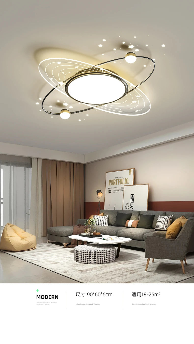 star ring LED Iron Modern Chandelier Light, Adjustable brightness modern star ring LED chandelier, perfect for bedrooms, living rooms, and more.