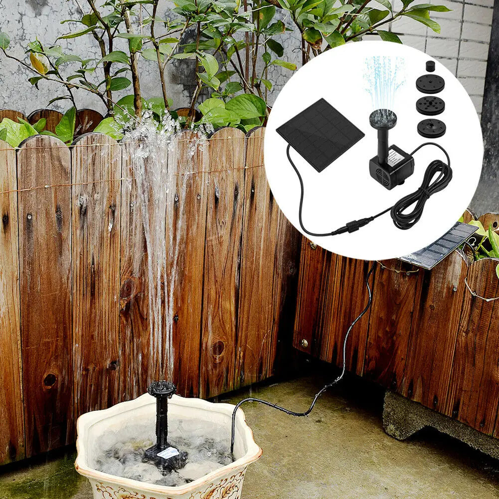 Solar Panel Powered Water Fountain, Chinese-made solar-powered water fountain with sustainable energy source.