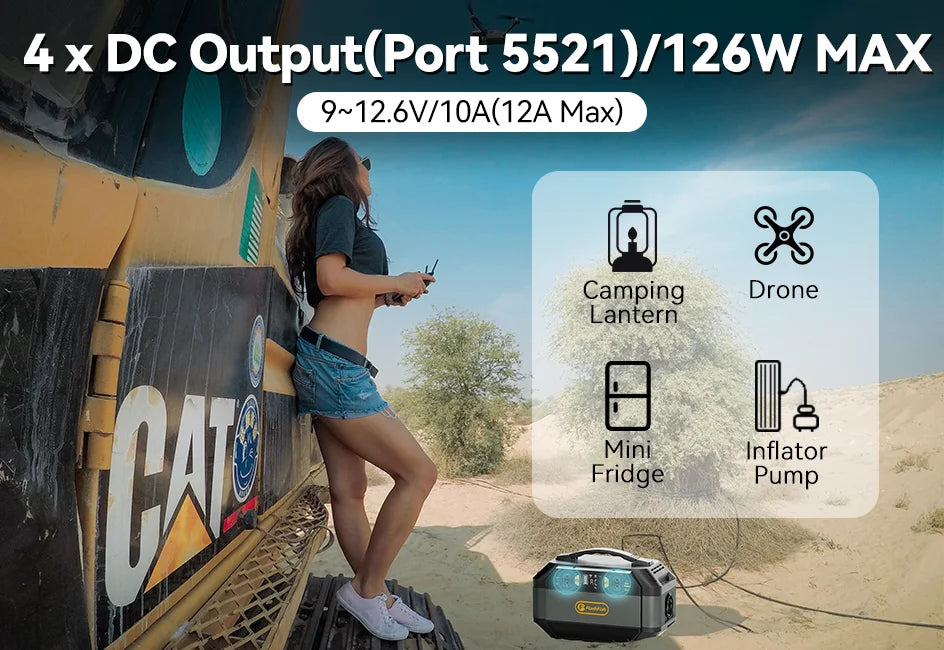 FF Flashfish P56 Solar Generator, Power multiple devices with four DC output ports up to 126W max.