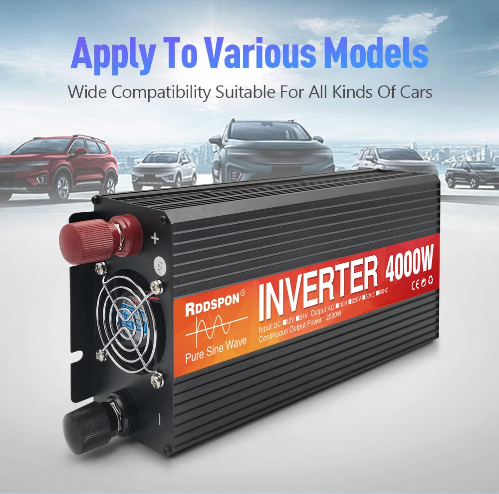 LED 3000W Pure Sine Wave Inverter, Pure sine wave inverter for cars, compatible with many models, provides 3000W of AC power.