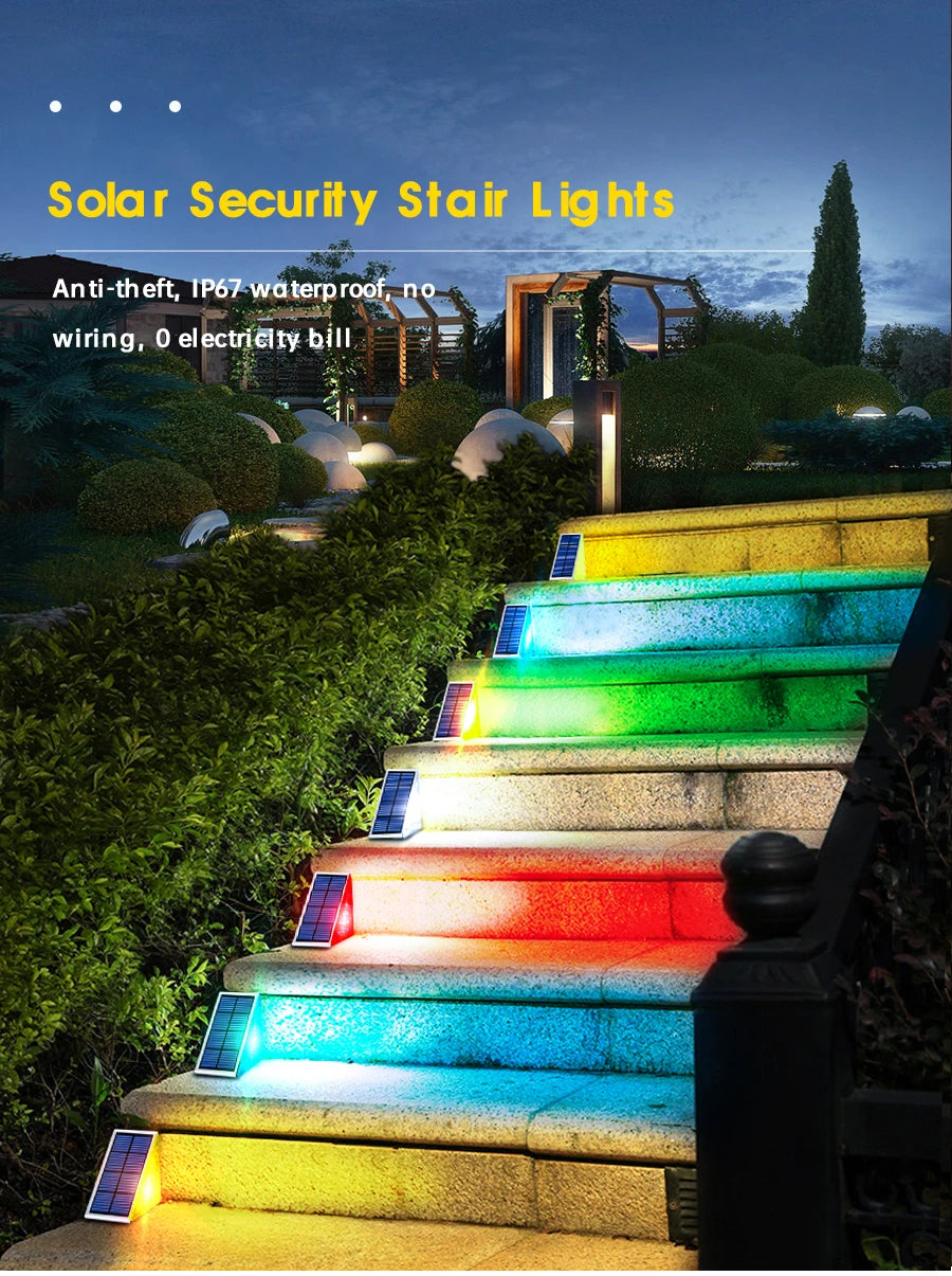 LED Outdoor Solar Light, Self-sustaining waterproof stair lights powered by solar energy, eliminating electricity bills and wiring needs.