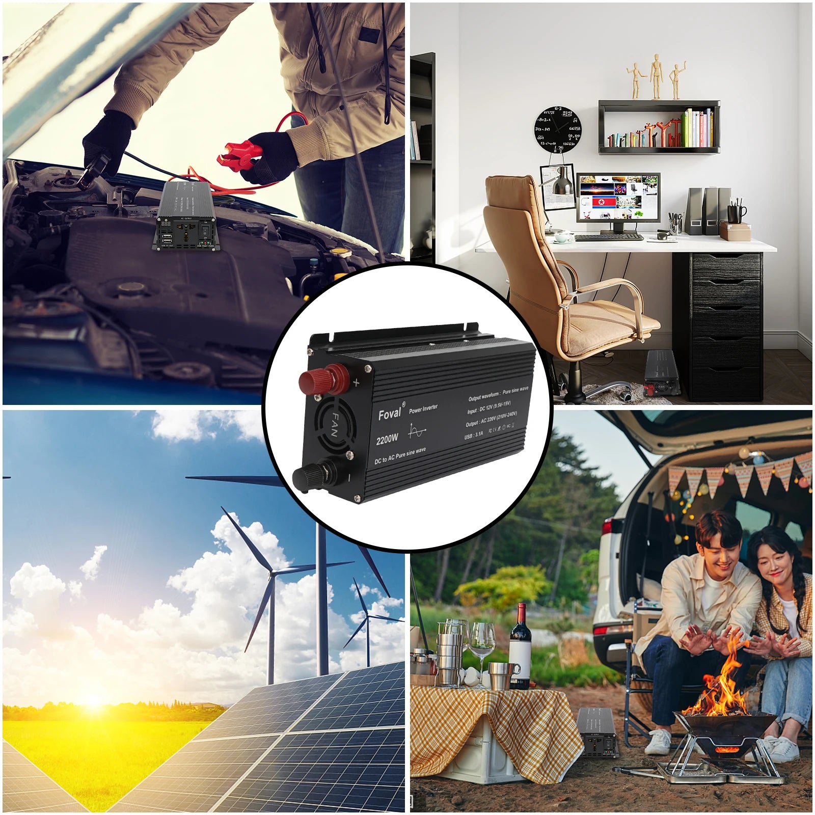 Pure Sine Wave Inverter converts DC power to AC power with adjustable output.