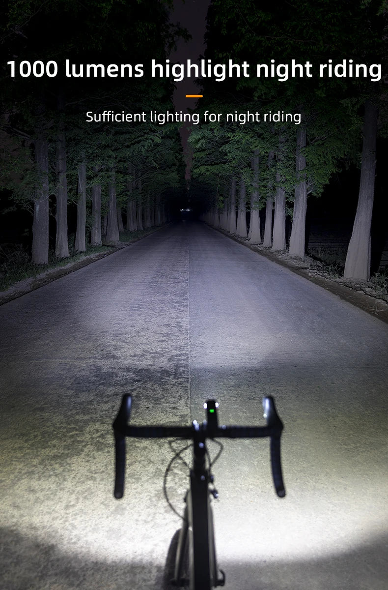 ROCKBROS D3-1000 Bike Front Light, Bright 1000 lumen light for safe nighttime cycling