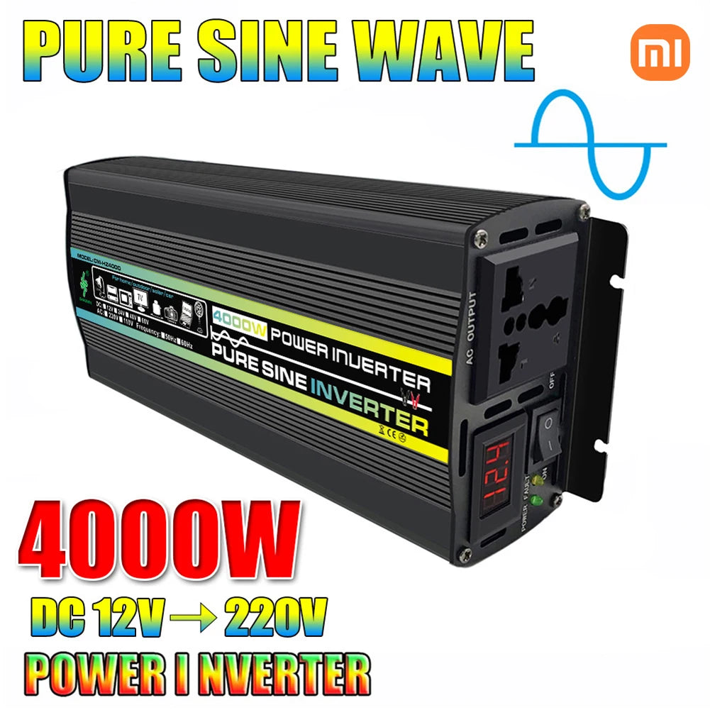 XIAOMI Inverter, Converts DC power to AC 220V with adjustable output up to 10,000W for portable use.