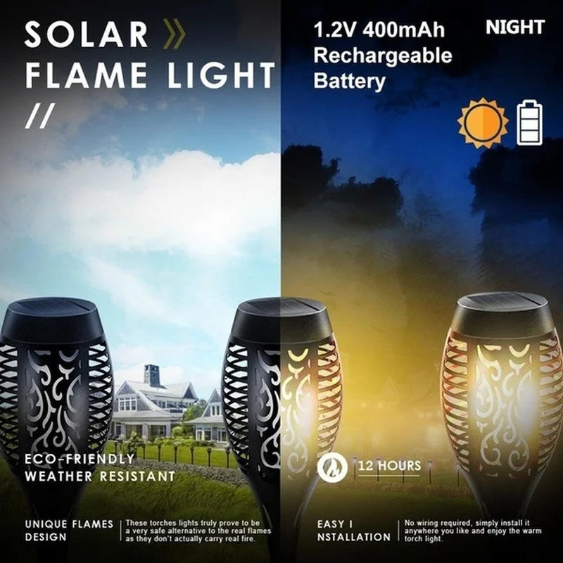 1/2/4/6/8/10/12Pcs Solar Flame Torch Light, Eco-friendly solar flame torch light with 112 hours of flickering flames, weather-resistant, and easy installation.