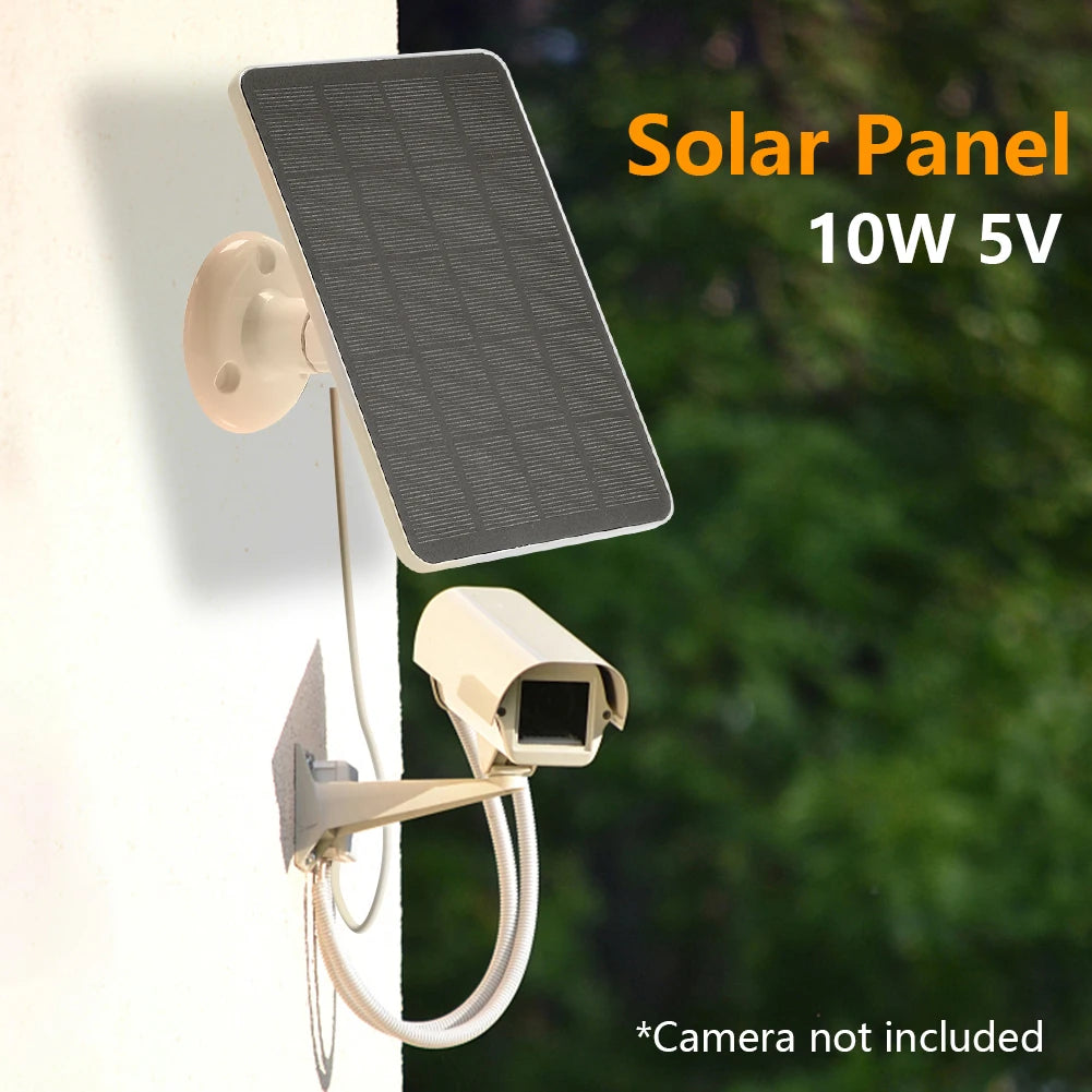 10W Solar Panel, Solar-powered charger panel for IP cameras, outputs 5V, 10W via micro USB.