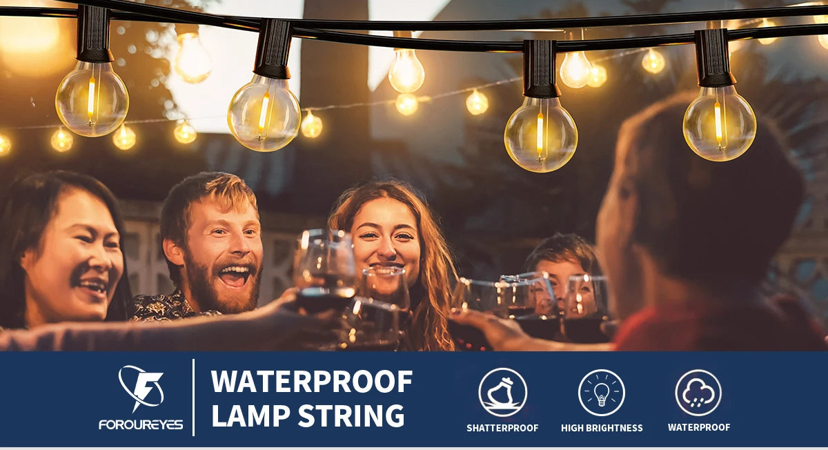 100/50/25ft Outdoor Garland Light, Waterproof LED lamp string with high brightness and shatterproof design for outdoor use.