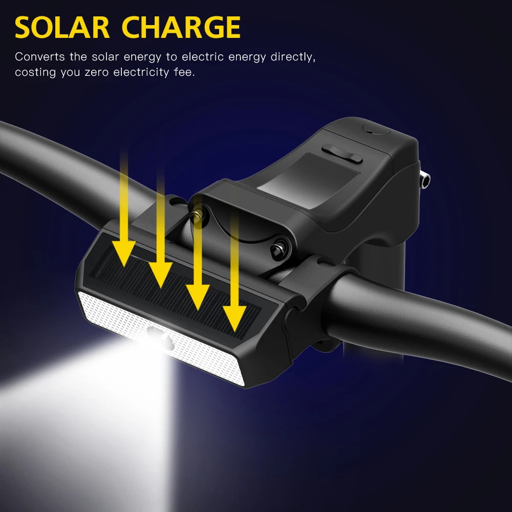 Waterproof Solar Panel Bike Front Light, Directly harnesses solar energy, eliminating electricity costs.