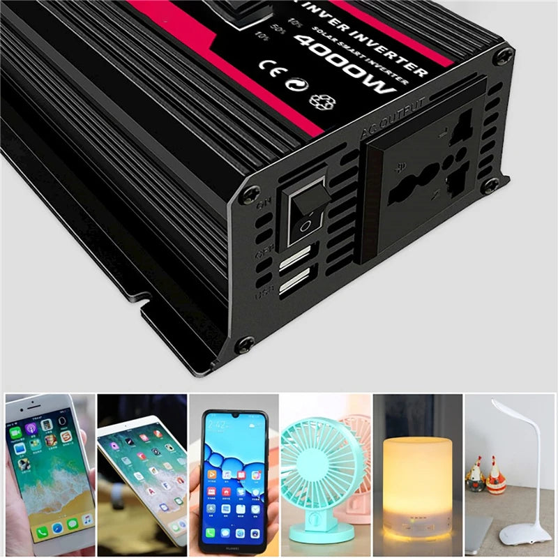 4000W LCD Display Solar Power Inverter, Vehicle Power Inverter: Converts DC 12V to Stable AC 110V/220V for precise control.