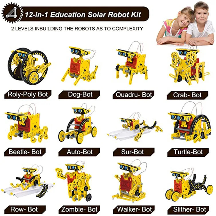12 in 1 Science Experiment Solar Robot Toy, Build and learn with 12 robots of varying complexity.