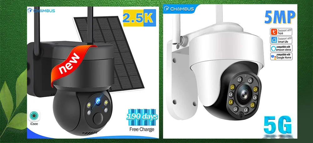 CHAMOUS 2.5K 4MP WiFi Wireless Outdoor IP Camera, Outdoor IP camera with 4MP video, solar power, and long battery life.