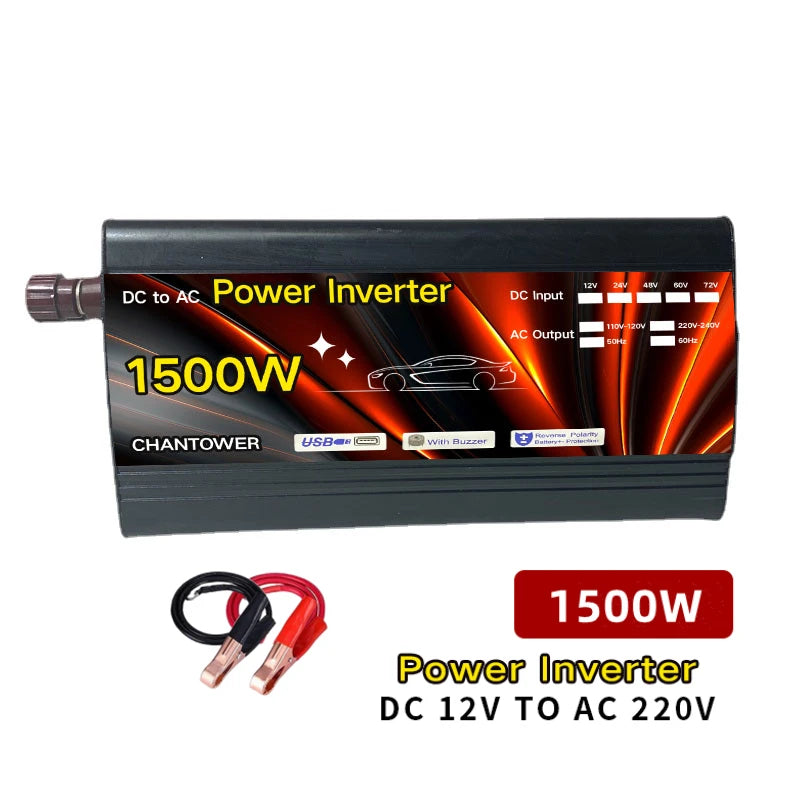 Modified Sine Wave Inverter, Inverter converts 12V DC to 100-3000W AC (220V) for charging and powering small devices.