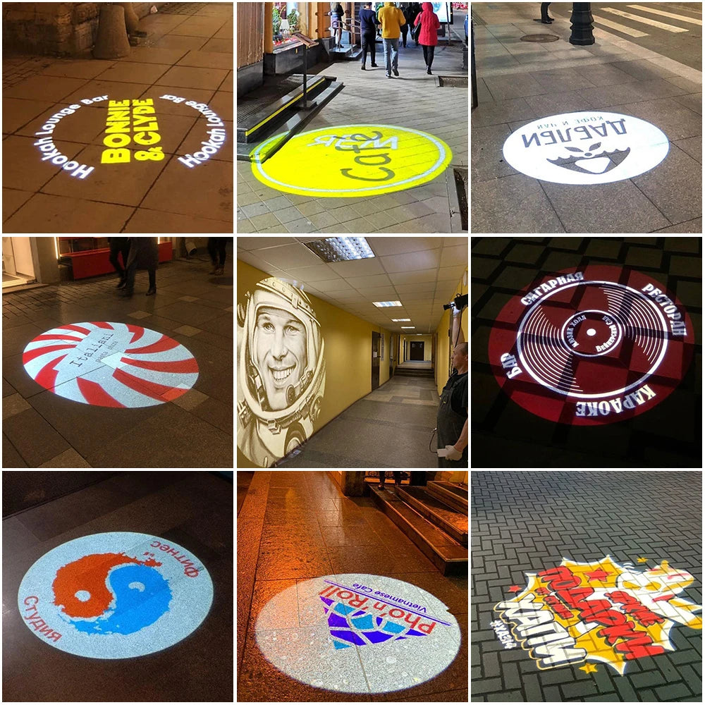 Advertising Gobo Projector Logo Light, Elegant LED projector for outdoor events, weddings, and decor, featuring rotating logo lights and high-definition projections.