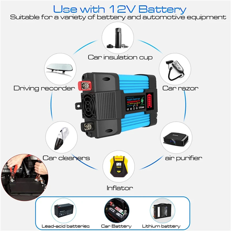 12V to 110/220V Solar Panel, Automotive power system suitable for 12V batteries, powering devices like car insulation cups and driving recorders.