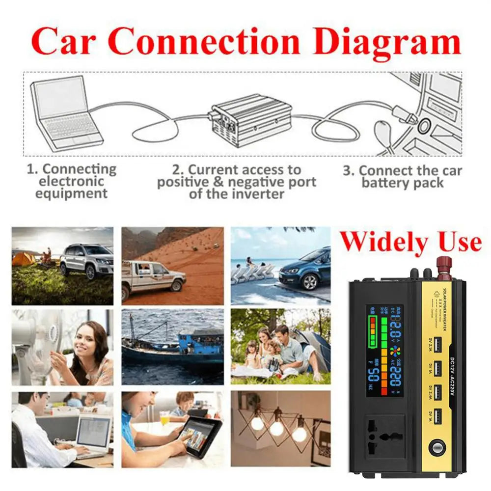 Power Inverter, Connect car battery's terminals to inverter for stable power supply.