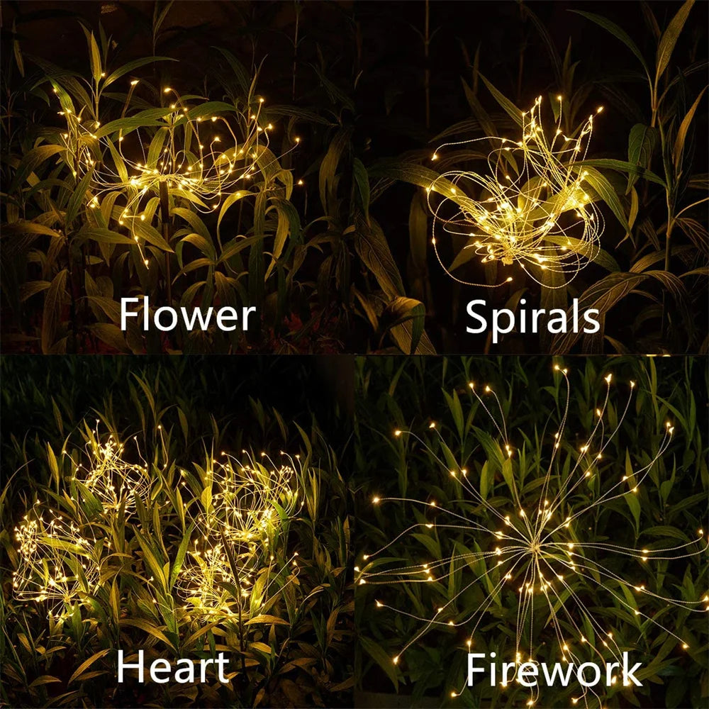 Solar Firework Light, Whimsical LED light simulates fireworks, creating a magical display for gardens and lawns.
