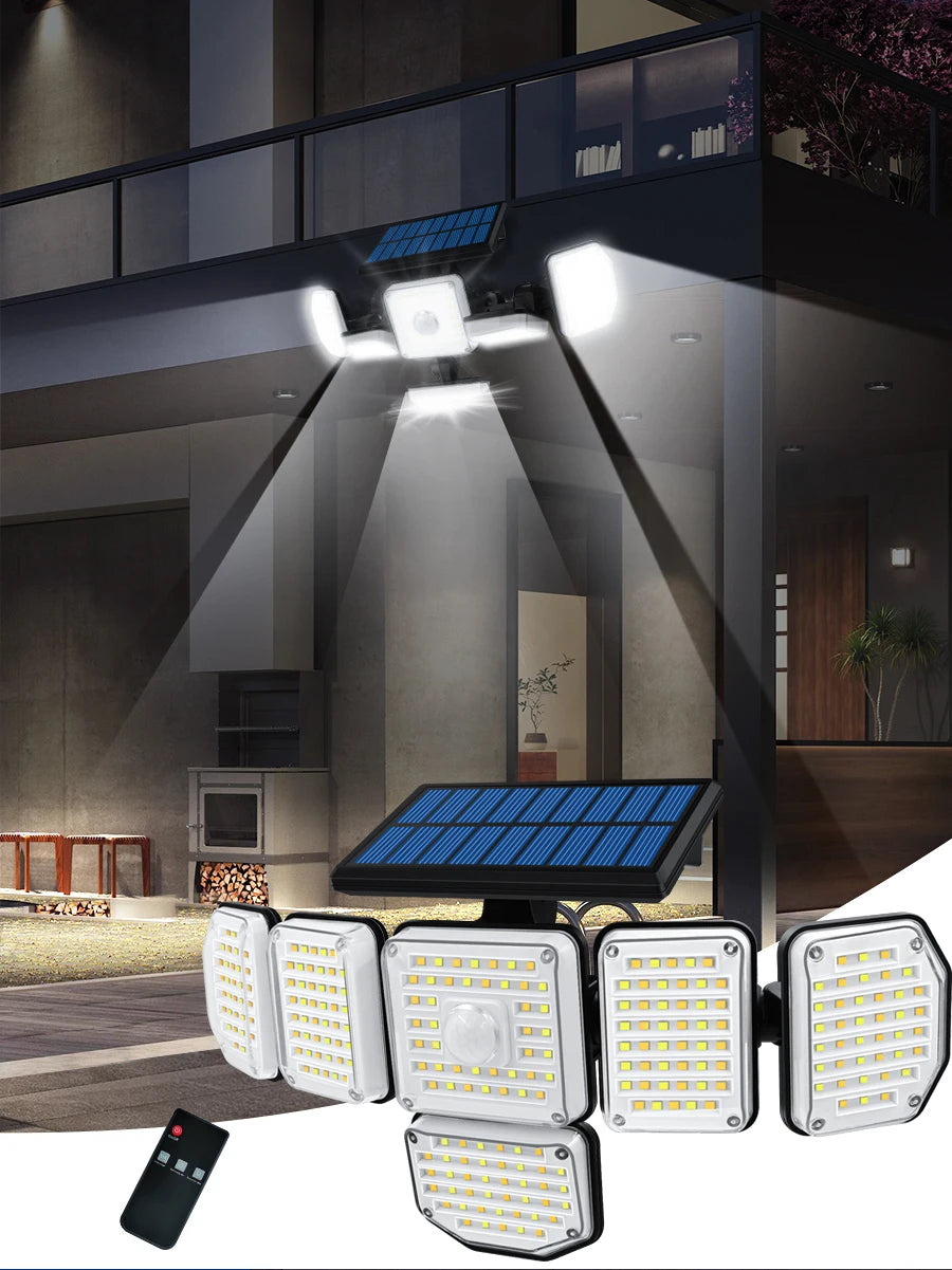 Solar Motion Sensor Flood Light, Auto-charging solar flood light with 2400mAh battery, charges during the day for nighttime use.