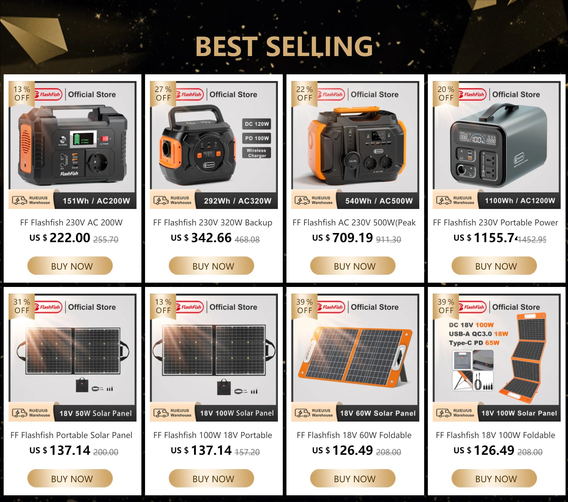 FF Flashfish A101, Rechargeable power station with solar generator and USB-C port for airplane use.