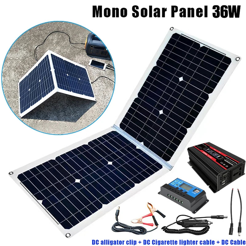 Compact solar panel with alligator clip and DC cable for simple installation and connection.