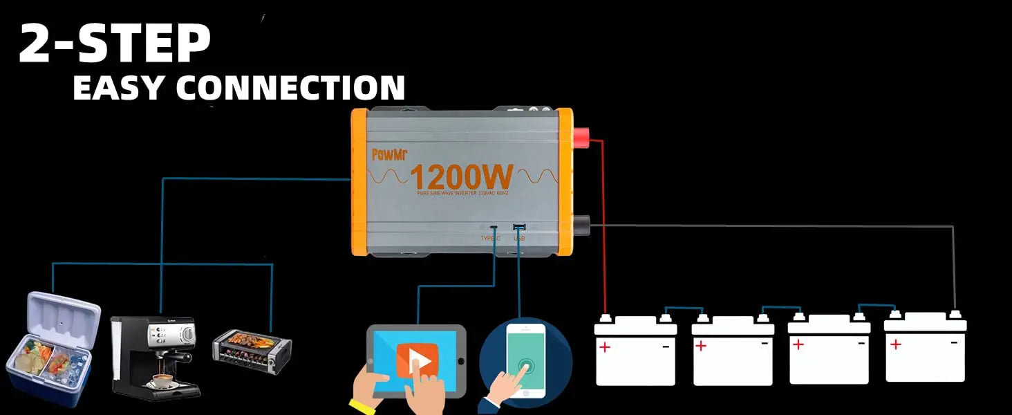 1200W 2000W Pure Sine Wave Solar Inverter, Quick Connect System for Easy Setup