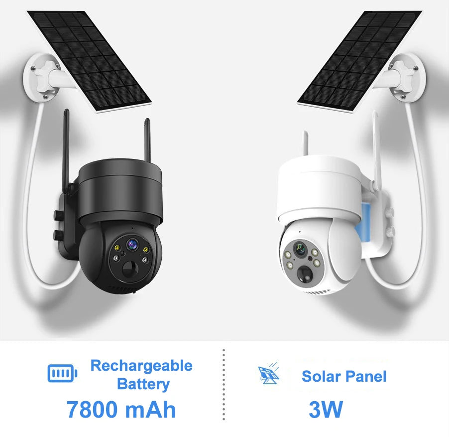 CHAMOUS 2.5K 4MP WiFi Wireless Outdoor IP Camera, Features a rechargeable solar panel battery with 7800mAh capacity and 3W power.
