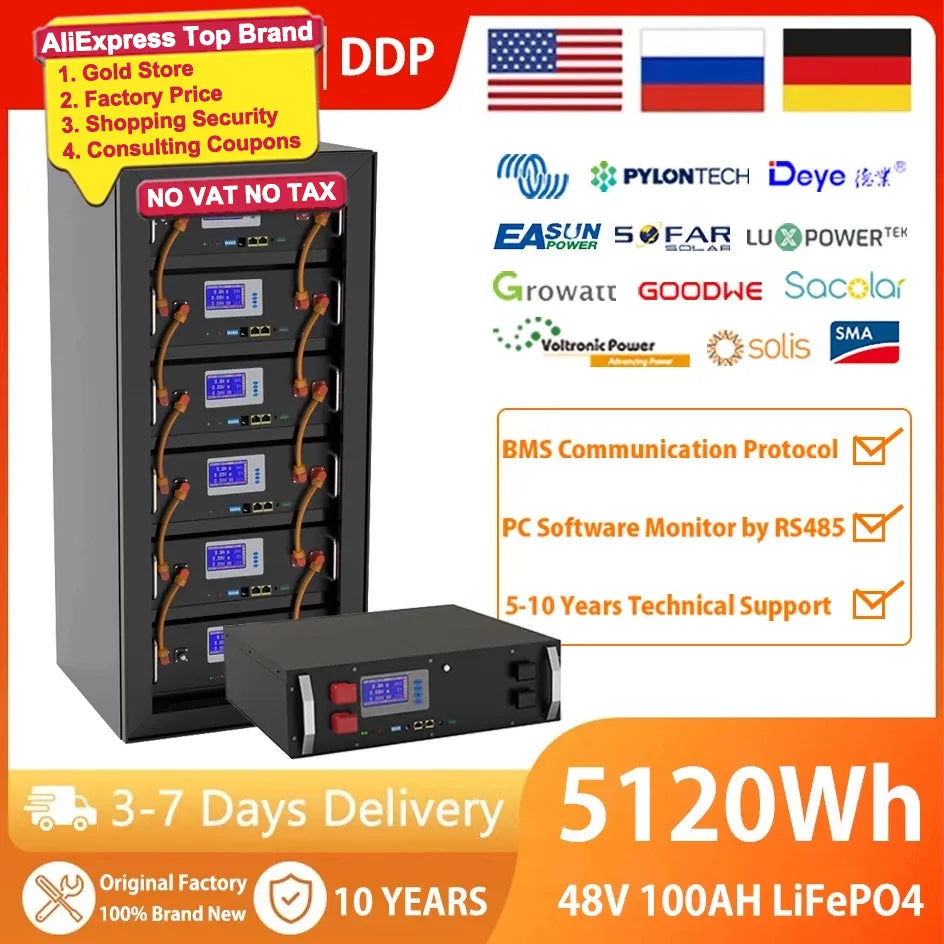 48V LiFePO4 100Ah 200Ah Lithium Battery, High-quality lithium battery pack with 10-year warranty, factory prices, and technical support.