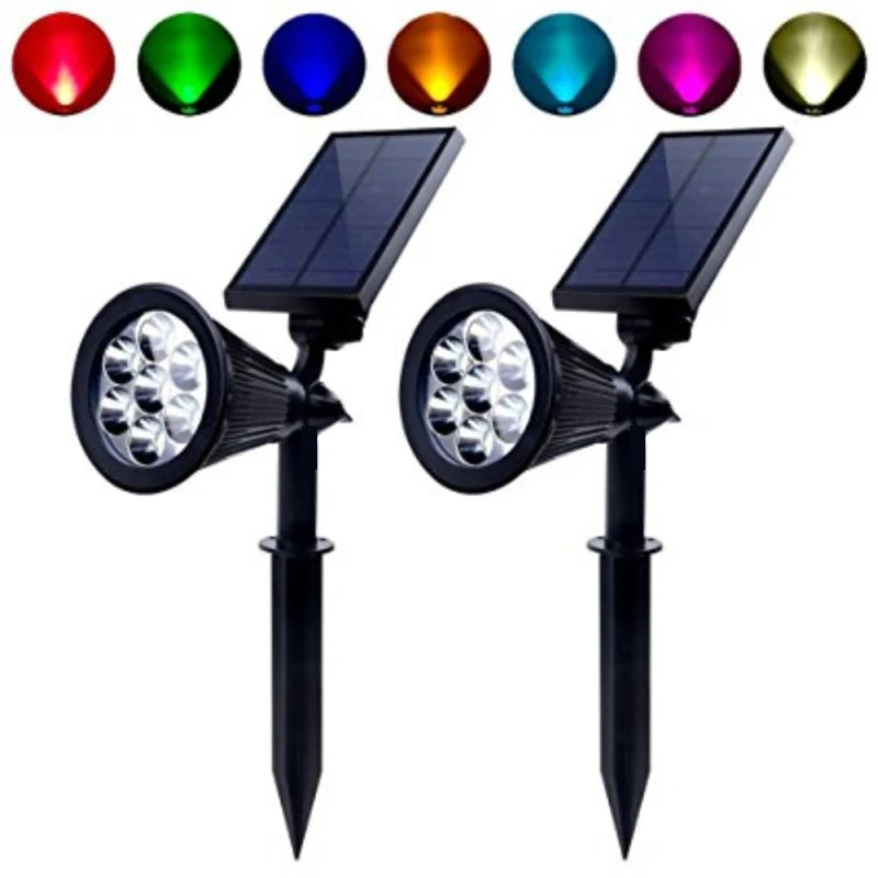 Solar-powered lawn light with RGB color change and 7 LED beads for garden, patio, or park use.