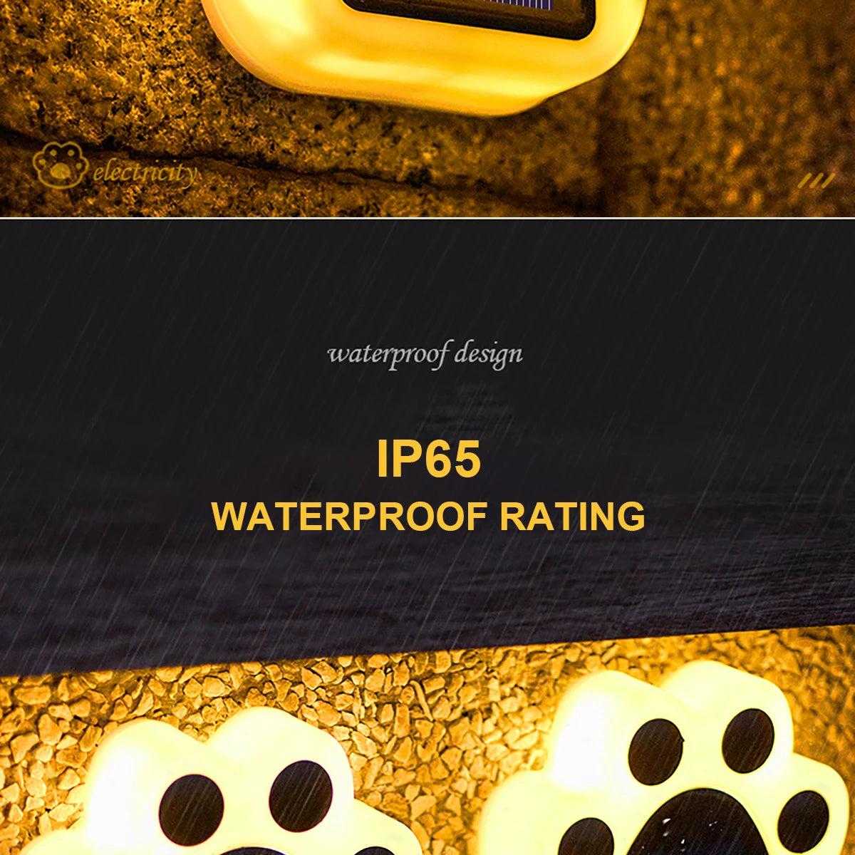Solar LED Light, Waterproof design with IP65 rating ensures outdoor use in rainy or snowy conditions.
