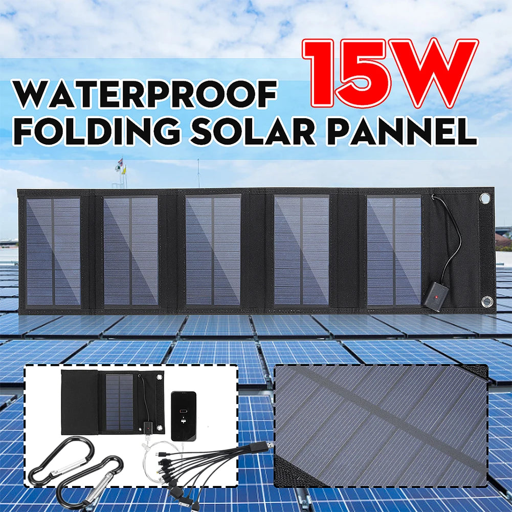 15/20W 5V Solar Panel, Waterproof 15W foldable solar panel for outdoor use.