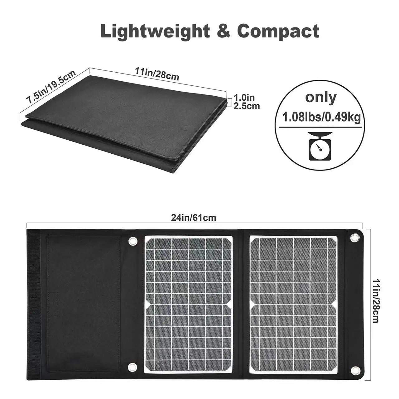 EFTE Solar Panel, Compact and lightweight device measures 2.5cm thick and weighs 0.49kg, perfect for carrying.