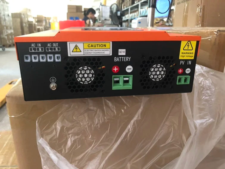 Caution: Warning before connecting battery or PV input. AC output voltage max 230V.