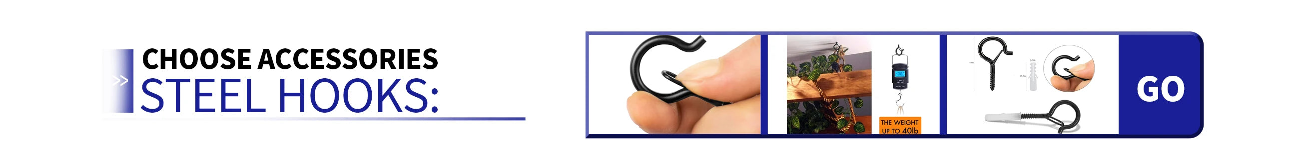 Choose from steel hooks for easy hanging, suitable for heavy-duty use.