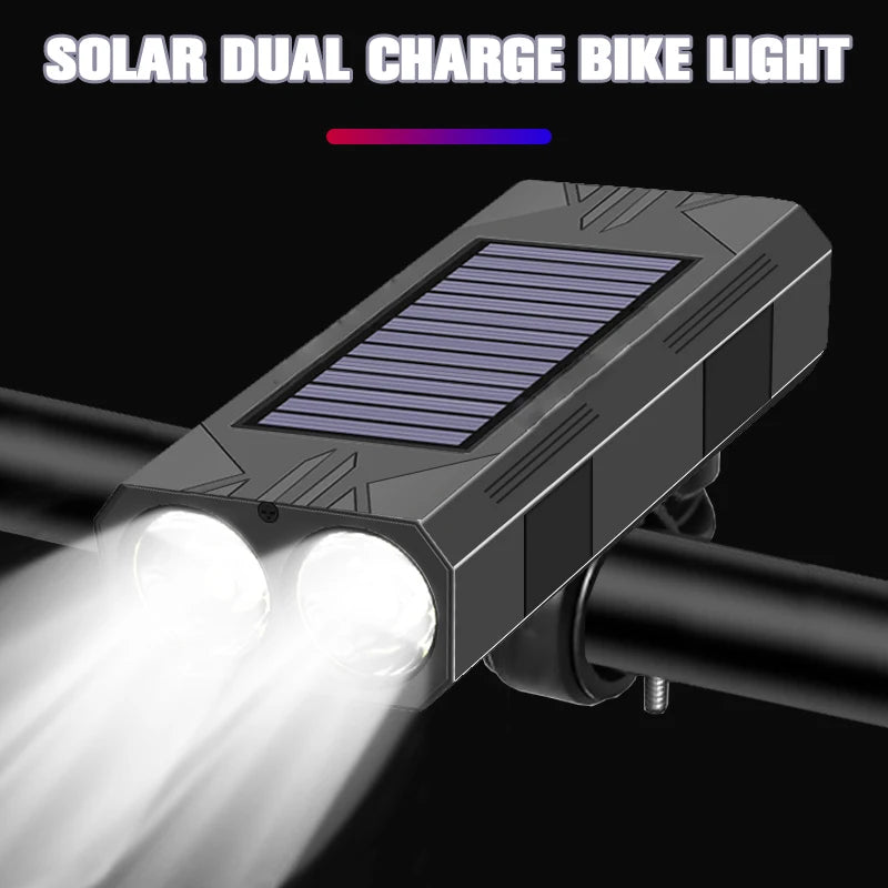 1200mAh MTB Solar Bike Light, Solar-powered bicycle light with CE certification, ABS material, and three adjustable modes.