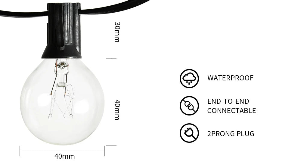 Outdoor String Light, Waterproof string lights with multiple connections and a compact design.