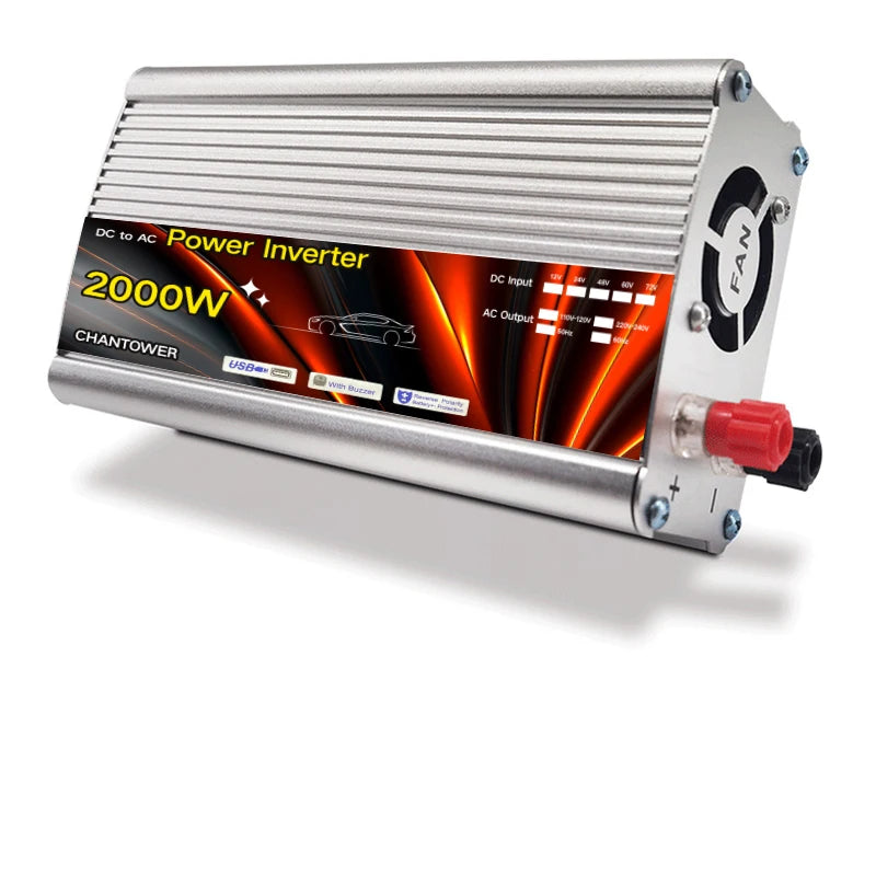 Solar Inverter, DC-AC converter for automotive & industrial use, 12V input, 220V output, 2000W capacity.