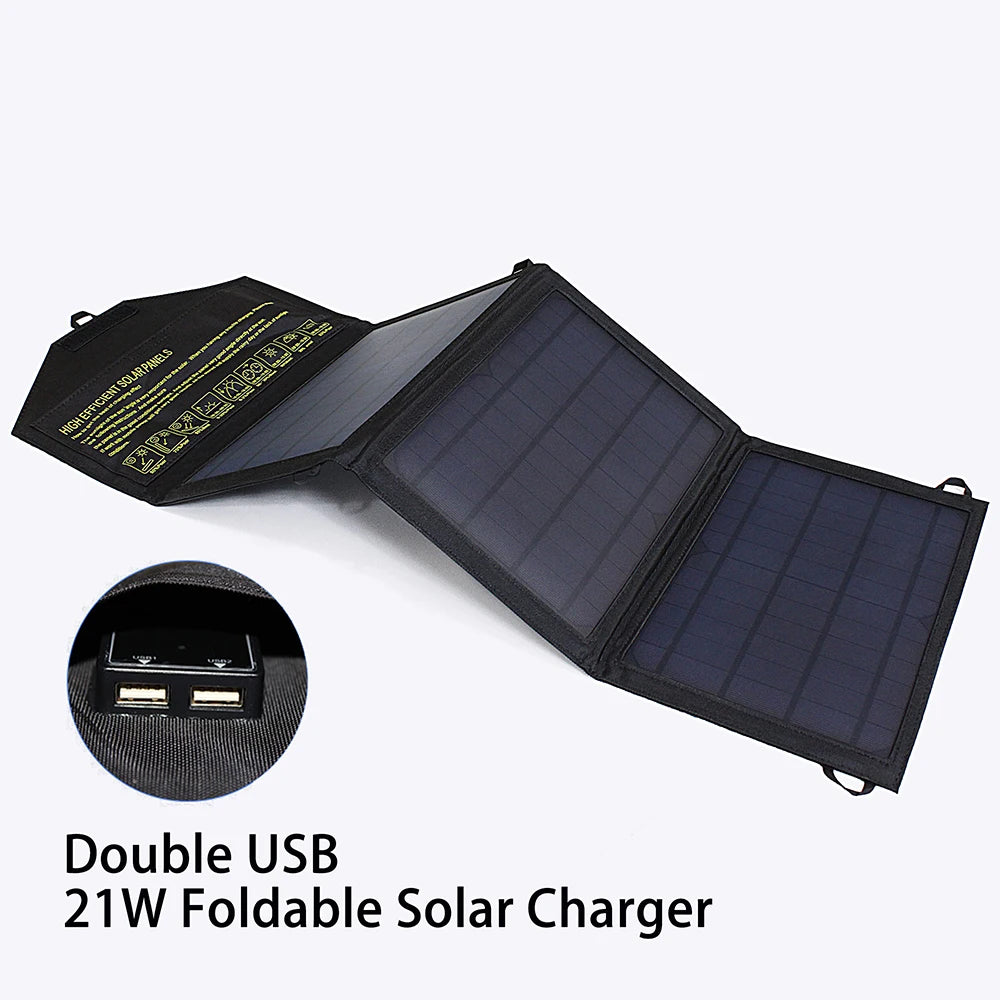 Upgraded 28W 21W 14W Portable Solar Panel, Portable solar charger with dual USB ports and 21W power output for efficient device charging.