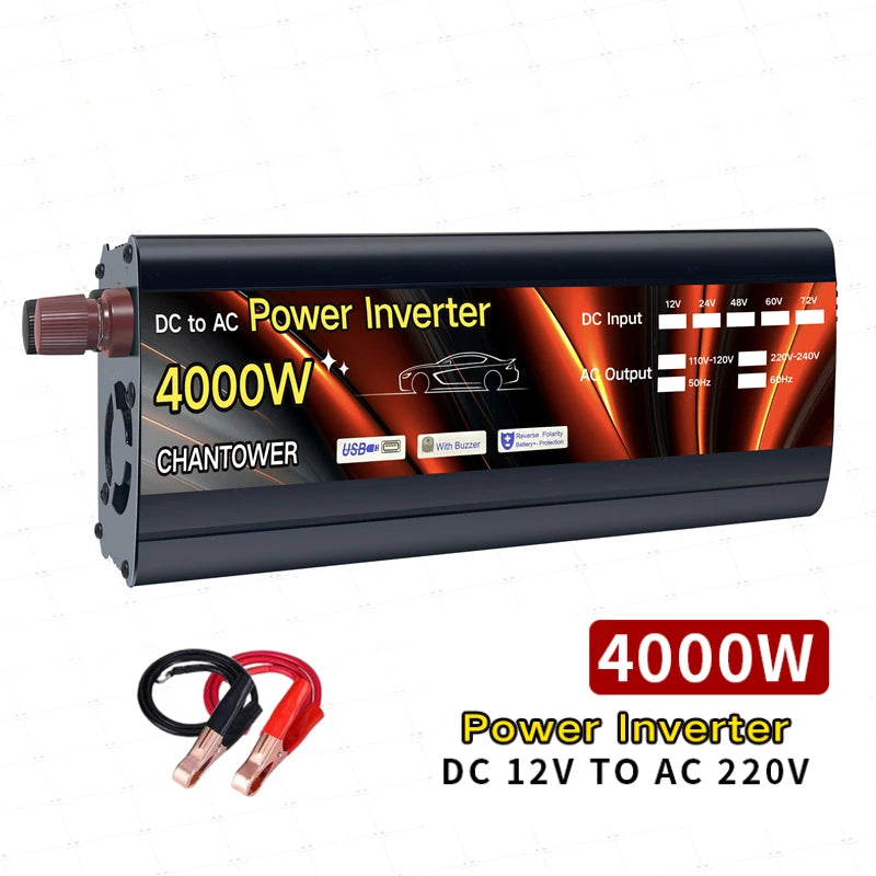 Solar Inverter, Car power inverter converts DC 12-24V to AC 220V, max 4000W, for car appliances.