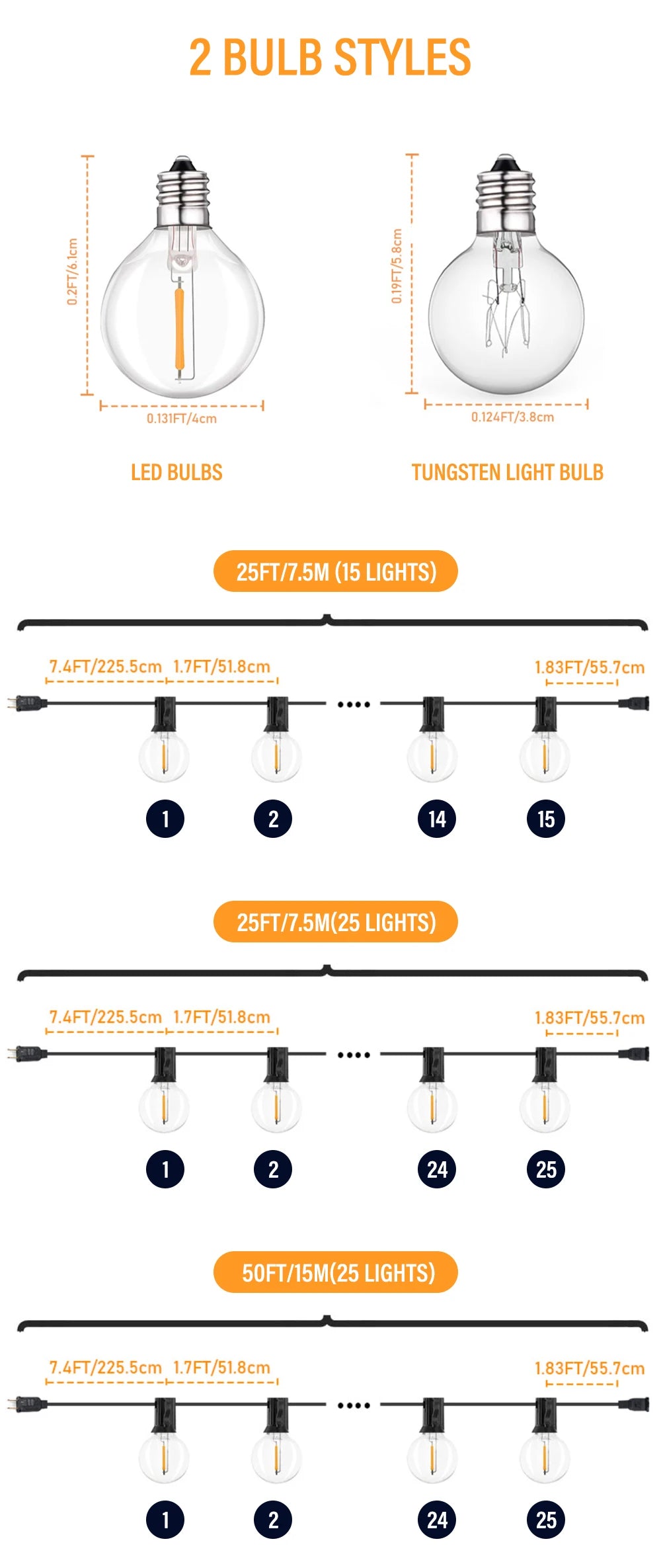 50FT LED G40 Ball String Light, 