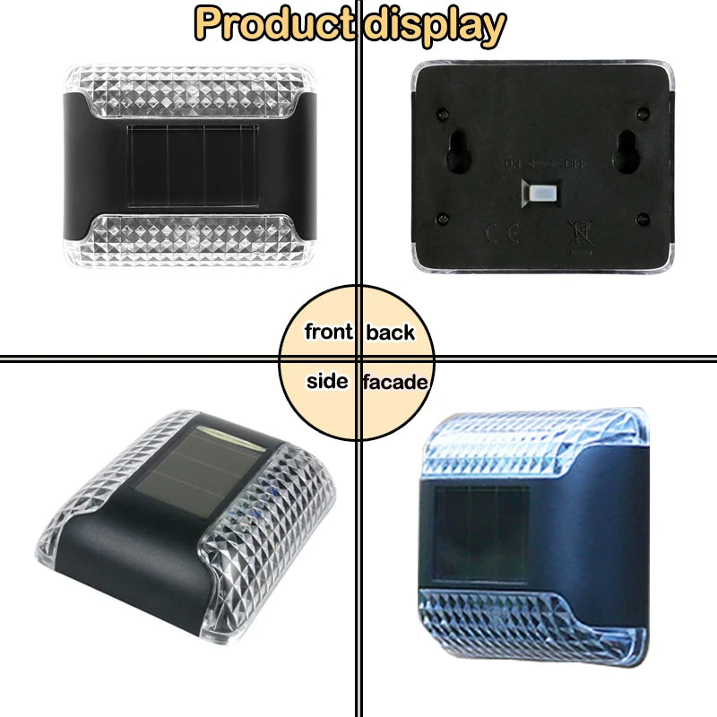Led Solar Sunlight, Waterproof LED solar light with adjustable display views: front, back, and side.