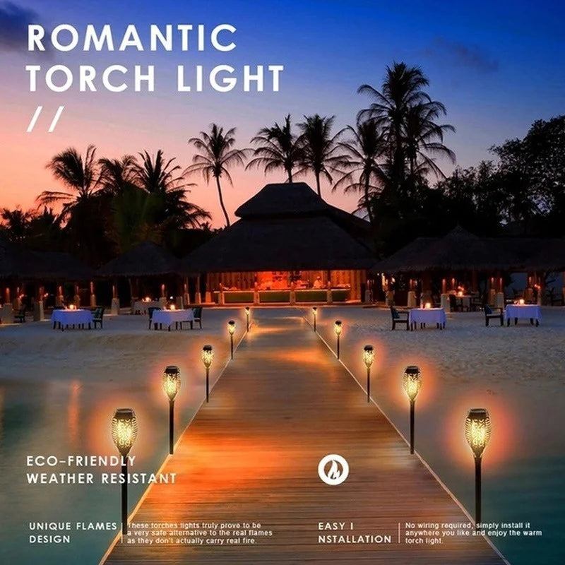 1/2/4/6/8/10/12Pcs Solar Flame Torch Light, Waterproof torch light with flickering flames; easy installation, durable design, and long burn time.